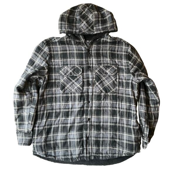Overdrive Men Long Sleeve Hoodie Button Down Warm Shirt Size XL,Black Gray Check - Picture 1 of 10